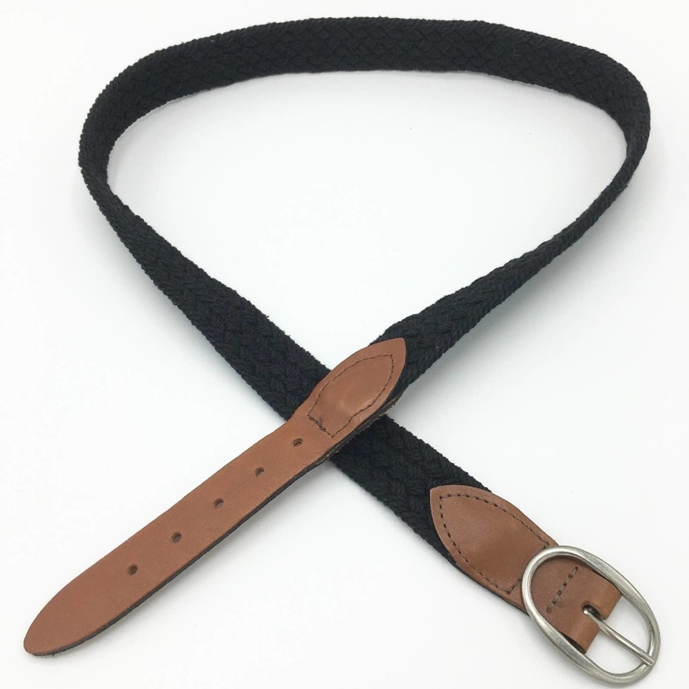 VTG WOOLRICH Braided Woven Fabric & Leather Belt Black Brown USA SZ M/L